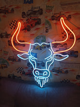 Load image into Gallery viewer, Bull head neon sign, longhorn bull neon sign, cow head neon sign