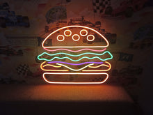Load image into Gallery viewer, Burger Neon sign, hamburger Neon Sign, Fast Food neon Sign, Kitchen Wall Decor, cheeseburger neon sign