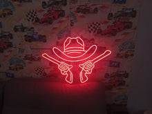 Load image into Gallery viewer, Cowboy Hat Neon Sign, Cowboy Led Neon Sign, Western Light Up, Gun Cowboy Neon Lights,Gaming Room Decor