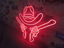 Load image into Gallery viewer, Cowboy Hat Neon Sign, Cowboy Led Neon Sign, Western Light Up, Gun Cowboy Neon Lights,Gaming Room Decor