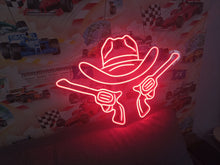 Load image into Gallery viewer, Cowboy Hat Neon Sign, Cowboy Led Neon Sign, Western Light Up, Gun Cowboy Neon Lights,Gaming Room Decor