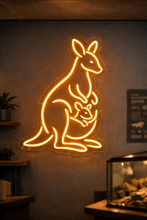 Load image into Gallery viewer, Kangaroo joey neon sign, Mother kangaroo neon sign, Joey in pouch neon sign Orange