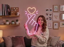 Load image into Gallery viewer, Korean Heart Neon Sign, Finger Heart Neon Sign, Kawaii Heart Neon Sign