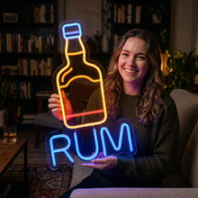 Load image into Gallery viewer, Rum Bottle Neon Sign, Pirate Rum Bottle Neon Sign, Caribbean Rum Neon Sign Blue