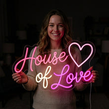 Load image into Gallery viewer, House of Love Neon Sign, Love House Neon Sign, Romantic House Neon Sign Multicolor