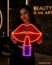 Load image into Gallery viewer, Lips and Lipstick Neon Sign, Lipstick Lips Neon Sign, Makeup Lips Neon Sign Red