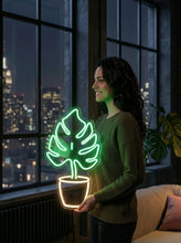 Load image into Gallery viewer, Monstera Leaf Neon Sign, Indoor Plant Neon Sign, Botanical Pot Neon Sign