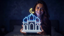 Load image into Gallery viewer, Mosque Dome Neon Sign, Crescent Moon Neon Sign, Mosque Silhouette Neon Sign Multicolor
