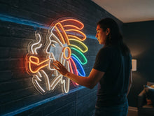 Load image into Gallery viewer, Tribal Chief neon sign, Peace Pipe Profile neon sign, Native Leader neon sign