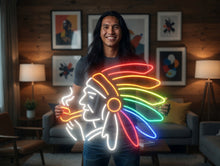 Load image into Gallery viewer, Tribal Chief neon sign, Peace Pipe Profile neon sign, Native Leader neon sign