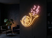 Load image into Gallery viewer, French horn neon sign, Orchestral horn neon sign, Music notes neon sign 45in Multicolor