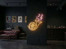 Load image into Gallery viewer, French horn neon sign, Orchestral horn neon sign, Music notes neon sign