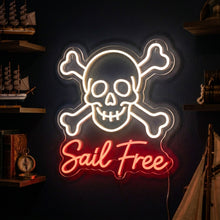 Load image into Gallery viewer, Skull Bones Neon Sign, Sail Free Skull Neon Sign, Pirate Skull Neon Sign Pink