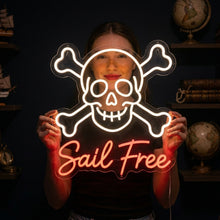 Load image into Gallery viewer, Skull Bones Neon Sign, Sail Free Skull Neon Sign, Pirate Skull Neon Sign