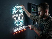 Load image into Gallery viewer, Barbershop neon sign, Neon barber sign, Barber pole neon sign, Neon hair salon sign, Neon open sign for barber shop