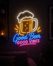 Load image into Gallery viewer, Good beer good vibes neon sign, Beer mug neon sign, Pint glass neon sign