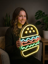 Load image into Gallery viewer, Cheeseburger neon sign, Burger Neon sign, hamburger Neon Sign, Fast Food neon Sign, Kitchen Wall Decor