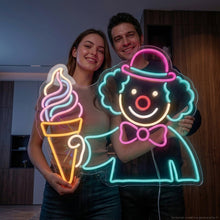 Load image into Gallery viewer, Ice Cream Clown Neon Sign, Circus Ice Cream Neon Sign, Clown Cone Neon Sign