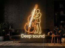 Load image into Gallery viewer, Double Bass Neon Sign, Deep Sound Neon Sign, Upright Bass Player Neon Sign warm white