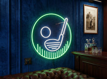Load image into Gallery viewer, Golf Club and Ball Neon Sign, Putter neon sign, Round golf emblem neon sign