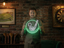 Load image into Gallery viewer, Golf Club and Ball Neon Sign, Putter neon sign, Round golf emblem neon sign