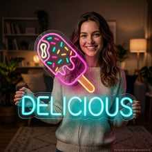 Load image into Gallery viewer, Delicious Ice Cream Neon Sign, Ice Cream Neon Sign, Neon Dessert Sign turquoise