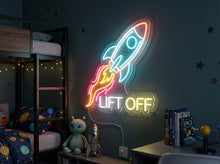 Load image into Gallery viewer, Lift off neon sign, Rocket ship neon sign, Space launch neon sign