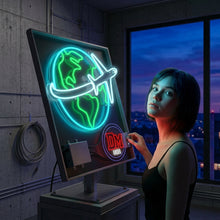 Load image into Gallery viewer, Airplane Globe Neon Sign, Pilot Travel Neon Sign, Jet Around World Neon Sign