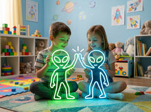 Load image into Gallery viewer, Alien High Five Neon Sign, Extraterrestrial Pals Neon Sign, Martian Handshake Neon Sign