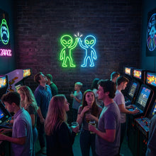 Load image into Gallery viewer, Alien High Five Neon Sign, Extraterrestrial Pals Neon Sign, Martian Handshake Neon Sign