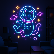 Load image into Gallery viewer, Space Cat Neon Sign, Astro Cat Neon Sign, Galaxy Kitten Neon Sign Multicolor