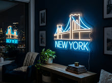 Load image into Gallery viewer, New York Neon Sign, Brooklyn Bridge Neon Sign, NYC Skyline Bridge Neon Sign