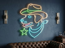 Load image into Gallery viewer, Cowboy Dog neon sign, Western Dog neon sign, Dog With Cowboy Hat neon sign