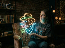Load image into Gallery viewer, Cowboy Dog neon sign, Western Dog neon sign, Dog With Cowboy Hat neon sign