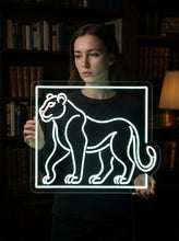 Load image into Gallery viewer, Leopard in Frame Neon Sign, Framed panther neon sign, Spotted wildcat neon sign