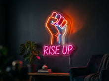 Load image into Gallery viewer, Rise up neon sign, Raised fist neon sign, Clenched fist neon sign, Power neon sign