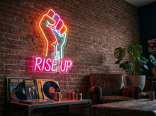 Load image into Gallery viewer, Rise up neon sign, Raised fist neon sign, Clenched fist neon sign, Power neon sign