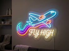 Load image into Gallery viewer, Fly High Neon Sign, Airplane Neon Sign, Aviation Quote Neon Sign