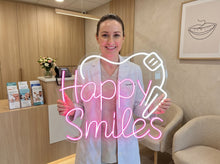 Load image into Gallery viewer, Happy Smiles Tooth neon sign, Dental Smile neon sign, Tooth Icon neon sign