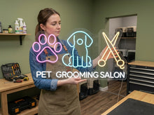 Load image into Gallery viewer, Pet Grooming Neon Sign, Dog Groomer Neon Sign, Grooming Salon Neon Sign