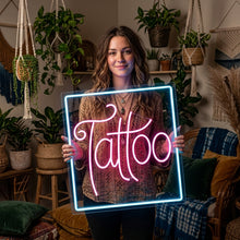 Load image into Gallery viewer, Tattoo Neon Sign – Professional Tattoo Parlor Mark | Radiant Ink Studio Glow Frame