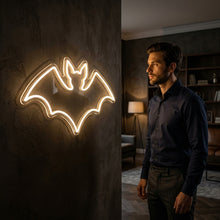 Load image into Gallery viewer, Bat Silhouette Neon Sign, Flying Bat Neon Sign, Gothic Bat Neon Sign warm white