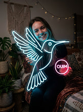 Load image into Gallery viewer, Hummingbird Neon Sign, Flying hummingbird neon sign, Hovering bird neon sign