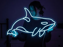 Load image into Gallery viewer, Neon whale sign, Whale shaped neon sign, Neon sign in the shape of a whale, Whale neon light, Neon whale decoration, Whale themed neon sign