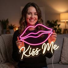 Load image into Gallery viewer, Lips Neon Sign, Kiss Me Lips Neon Sign, Romantic Lips Neon Sign warm white