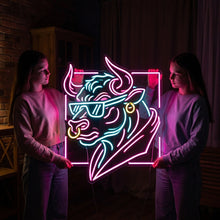 Load image into Gallery viewer, Bull In Sunglasses Neon Sign – Cool Western Ranch Silhouette Glow Accent Display
