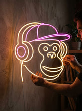 Load image into Gallery viewer, Monkey Headphones Neon Sign, DJ Monkey Neon Sign, Music Monkey Neon Sign