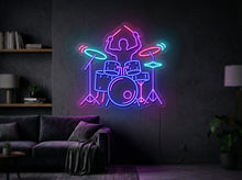 Load image into Gallery viewer, Drummer neon sign, Drum kit neon sign, Percussionist neon sign Multicolor
