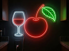 Load image into Gallery viewer, Cherry and glass neon sign, cocktail cherry neon sign, cherry drink neon sign Multicolor