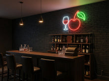 Load image into Gallery viewer, Cherry and glass neon sign, cocktail cherry neon sign, cherry drink neon sign